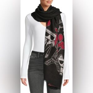 NWT Karl Lagerfeld Love From Paris Black & Red Graphic Scarf | OS